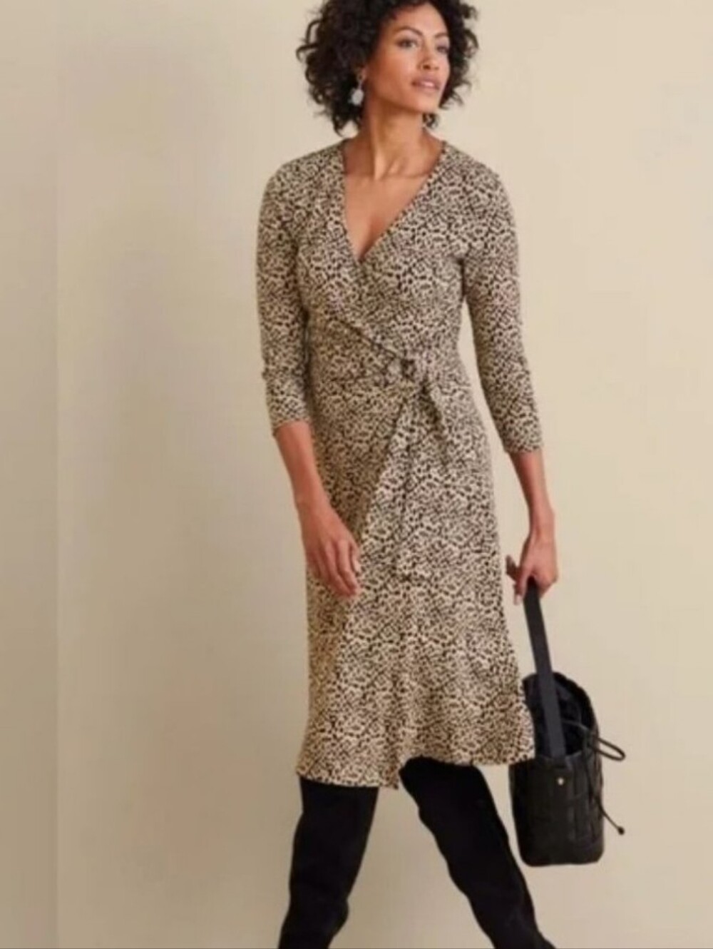 Soft Surroundings Damaria Leopard-Print Faux Wrap Midi Dress SZ Small